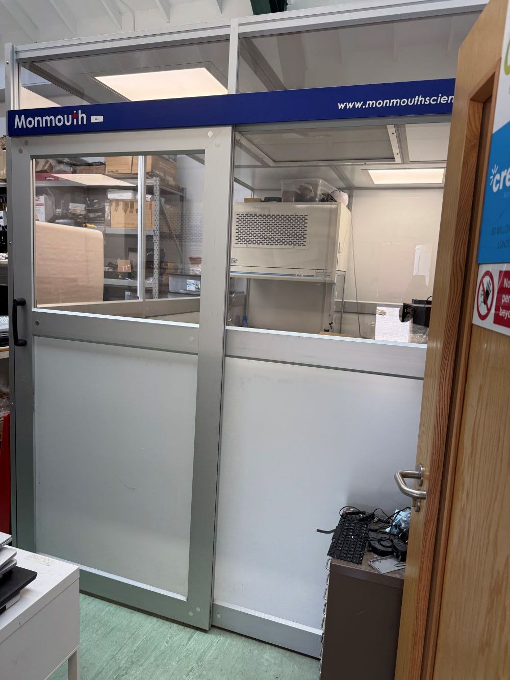 Inside the cleanroom cabin used for opening hard drives