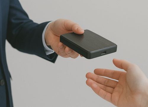 A recovered external drive being handed back to its owner